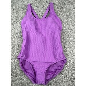 NWT Land's End Texture Tugless X-Back One Piece Swimsuit Lavender Purple Sz 18